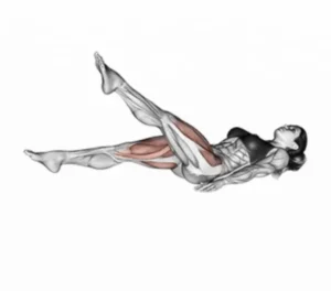 A person performing the lying scissor kick exercise, targeting their abs and improving core stability